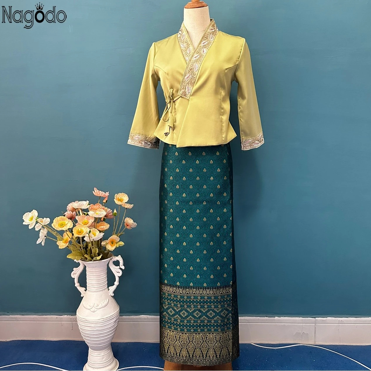 Batik Sarong Wrap - 2023 ฤดูร้อนแบบดั้งเดิม Dai ชาติพันธุ์ไทยเสื้อผ้าผู้หญิงเสื้อและกระโปรงยาวชุดสําหรับสวมใส่ทุกวันแบบดั้งเดิมชุดเวียดนาม