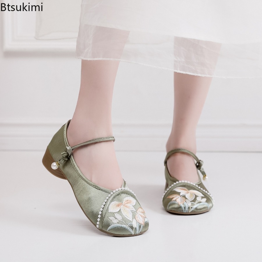 The Ethnic Fashion - แฟชั่นปักลายสไตล์จีนรองเท้าส้นเตี้ยผู้หญิงรองเท้าลำลองสุภาพสตรีรองเท้าเดี่ยวสไตล์ชาติพันธุ์กี่เพ้าฮันฟู่รองเท้า