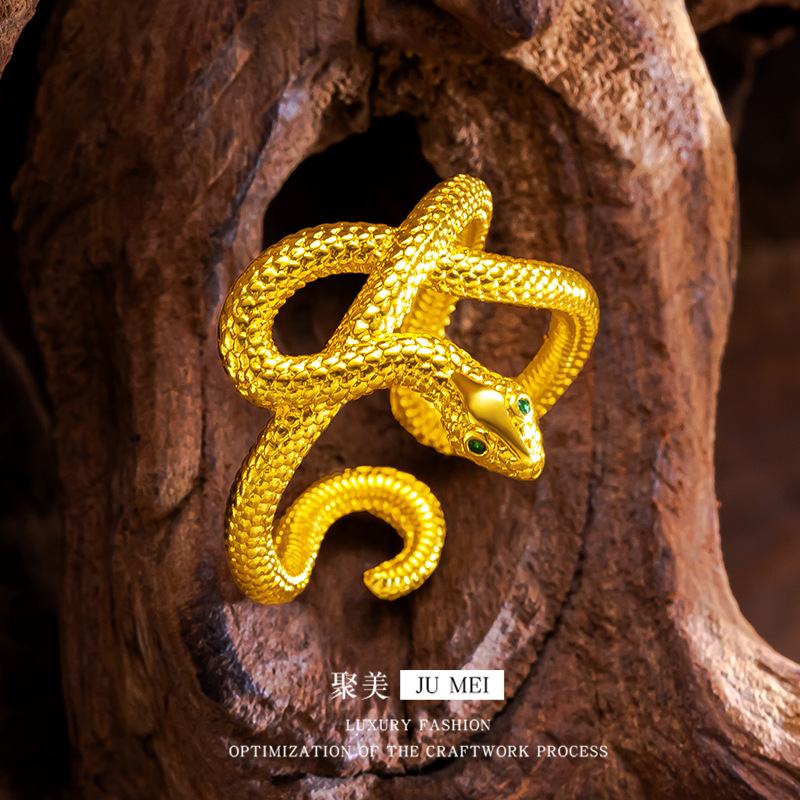 Ethnic Fashion Store - 9999 24K Gold Store ทองเดียวกันผู้ชายและผู้หญิงเปิดแหวน Cobra
