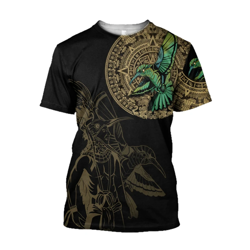 Men'S Ethnic Fashion Trends - เสื้อยืดลายชนเผ่าแอซเท็กเม็กซิโกสไตล์เรโทร สำหรับฤดูร้อน ผู้ชาย พิมพ์ลาย 3 มิติ