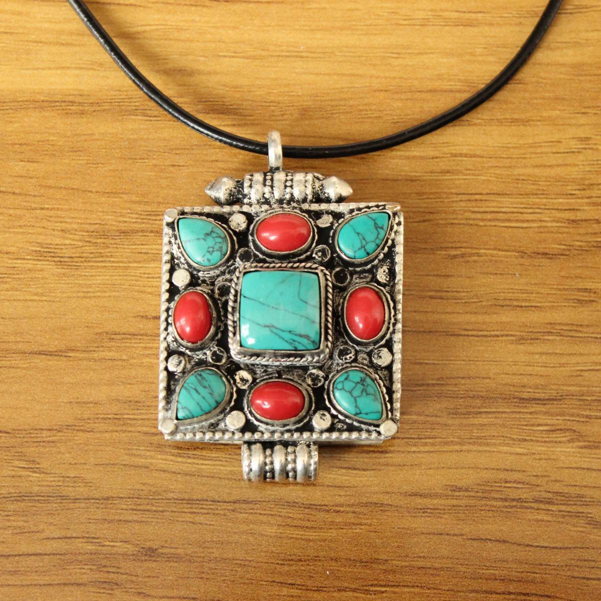 Ethnic Fashion Store - PN257 ชาติพันธุ์ทิเบตเงินโลหะฝัง Lapis Coral สีสัน Store