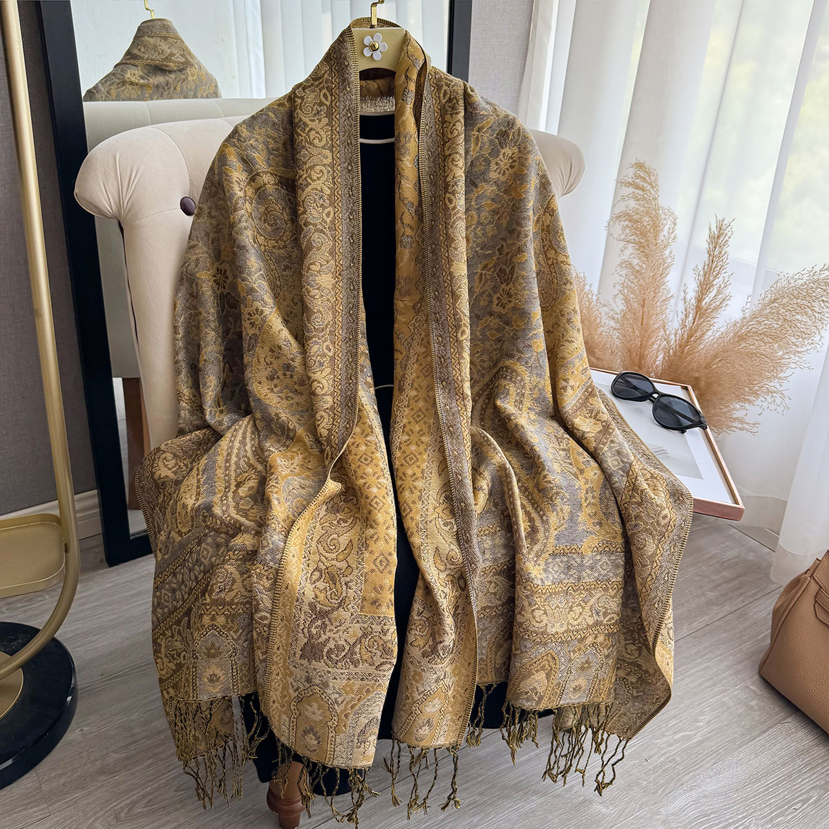New Ethnic Fashion - 2025 พู่ผ้าห่มออกแบบสไตล์ชาติพันธุ์หนา Pashmina ฤดูหนาวใหม่ WARM Shawl