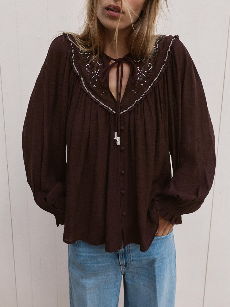 เสื้อเชิ้ตลำลองปักลูกปัดแฟชั่น - New Ethnic Fashion บทวิจารณ์และราคา