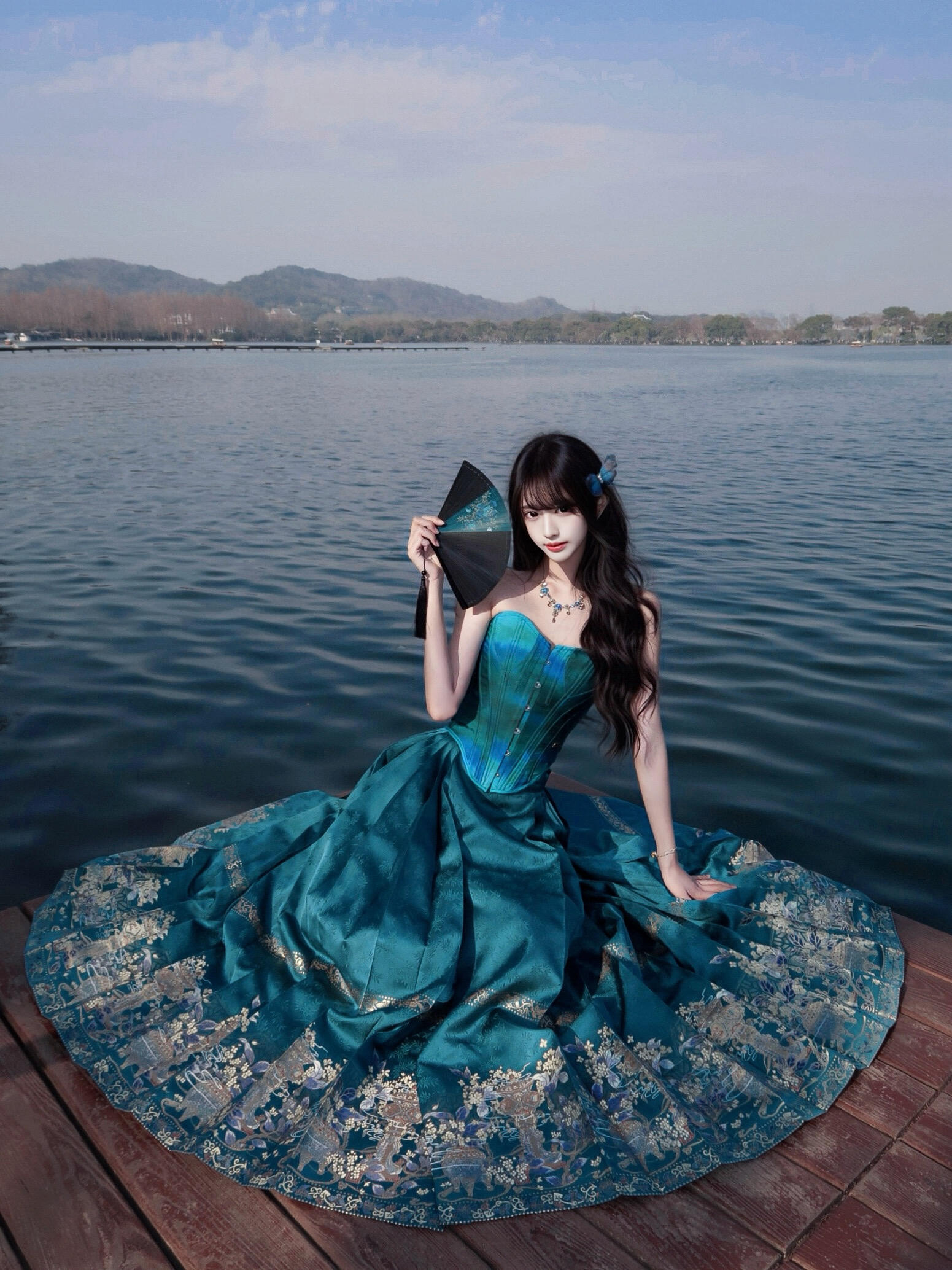 ชุดฮันฝูสไตล์จีนใหม่สีน้ำเงินส - New Ethnic Fashion บทวิจารณ์และราคา